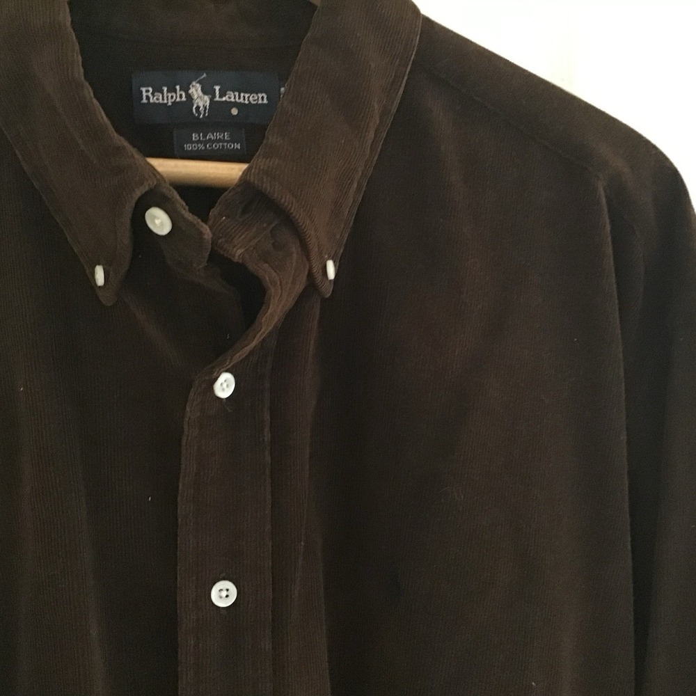 Vintage Ralph Lauren Blaire Button Up Brown Corduroy Shirt Sz XXL 90's Navy Pony